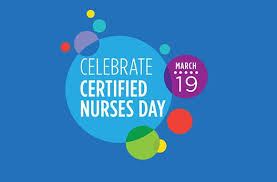 celebrate certified nurses day logo with circles and March 19 in logo